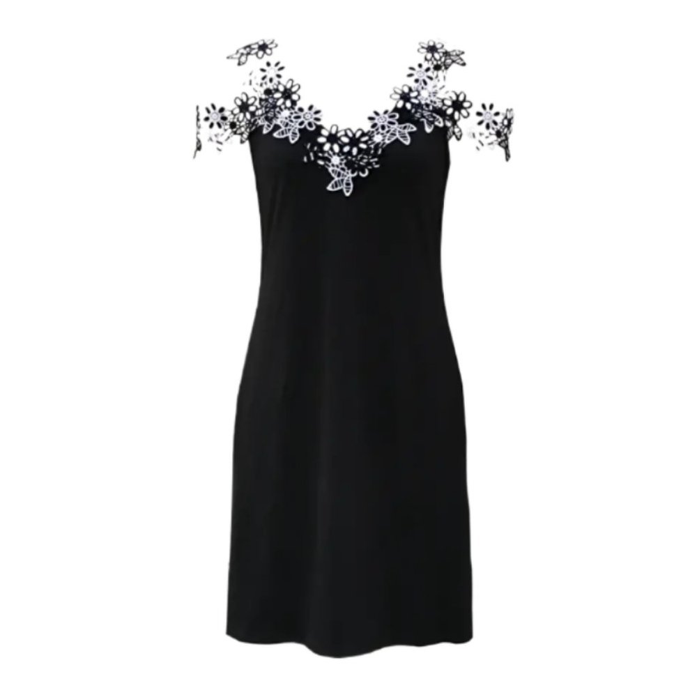 Floral Embroidered Midi Dress Womens Large Black Casual Party Summer Dress - Picture 3 of 5